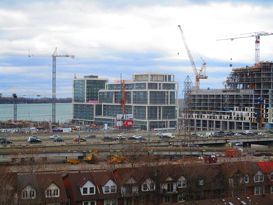 Construction cranes over new condominium buildings on the Toronto waterfront
