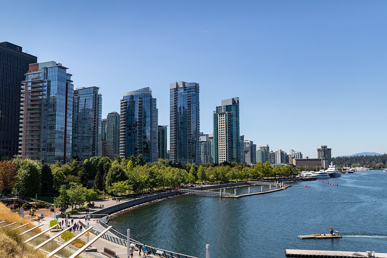 Glass towers beside the water at Coal Harbour in Vancouver